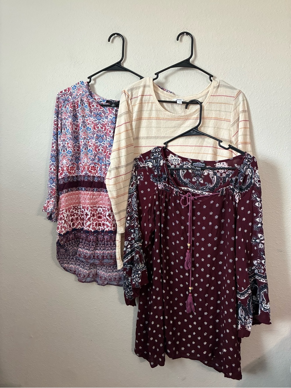 Warm colored burgundy & beige blouse lot Nine West/Sonoma/Angie